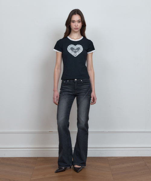 C DIAGONAL SEAM BOOTS-CUT DENIM PANTS_BLACK