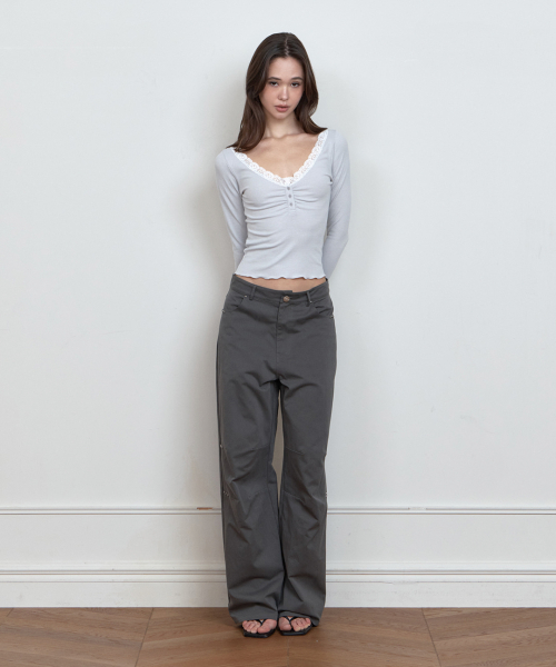 C LACE BUTTON T-SHIRT_LIGHT GREY
