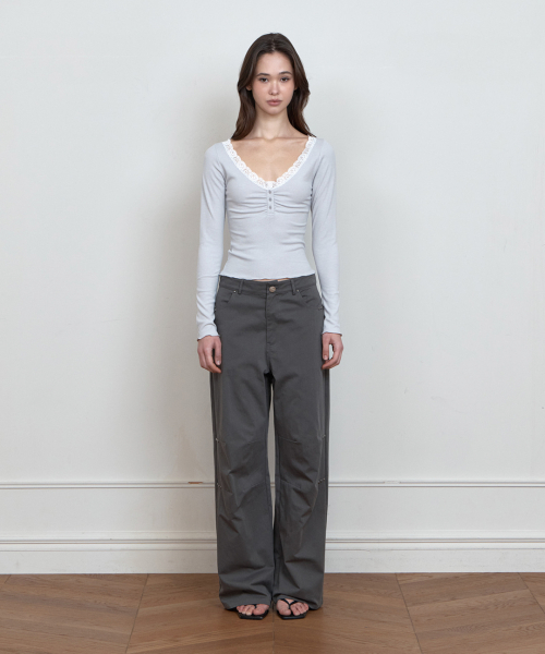 C LACE BUTTON T-SHIRT_LIGHT GREY