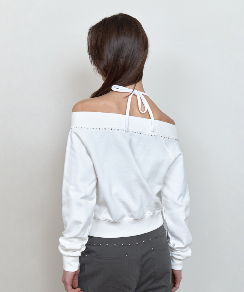 C STUDDED OFF-SHOULDER 2-WAY ZIP-UP_WHITE