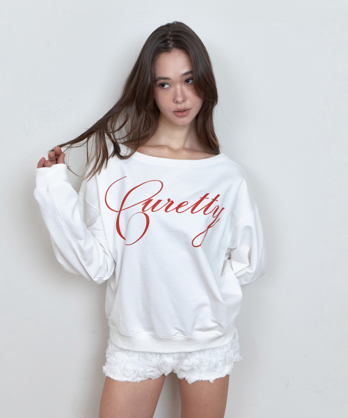 C LOGO GRAPHIC OFF-SHOULDER SWEATSHIRT_WHITE