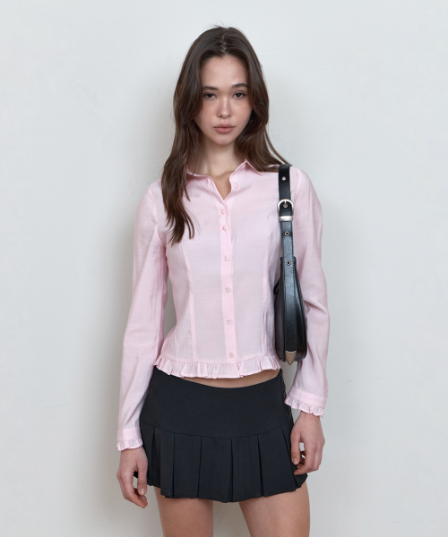 C ROSE BUTTON FRILL BLOUSE_PINK