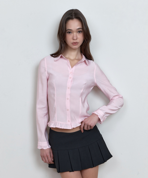 C ROSE BUTTON FRILL BLOUSE_PINK