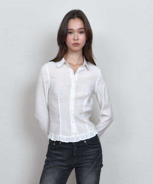 C ROSE BUTTON FRILL BLOUSE_IVORY