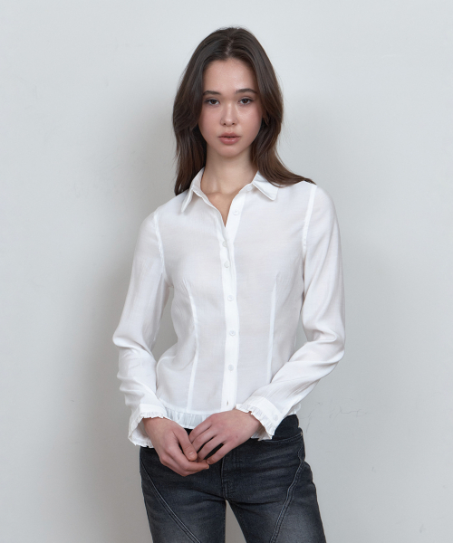 C ROSE BUTTON FRILL BLOUSE_IVORY