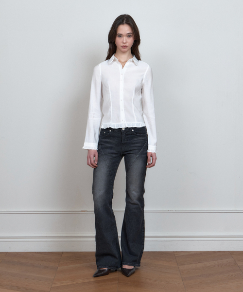 C ROSE BUTTON FRILL BLOUSE_IVORY