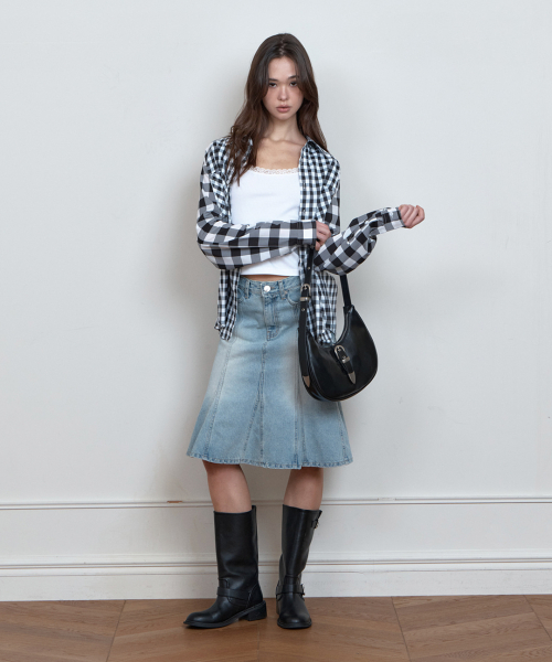 C COLOR BLOCK CHECK OVERSIZED SHIRT_BLACK