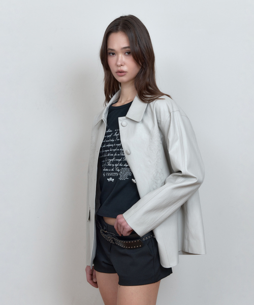 C ROSE-STITCH LEATHER JACKET_GREY
