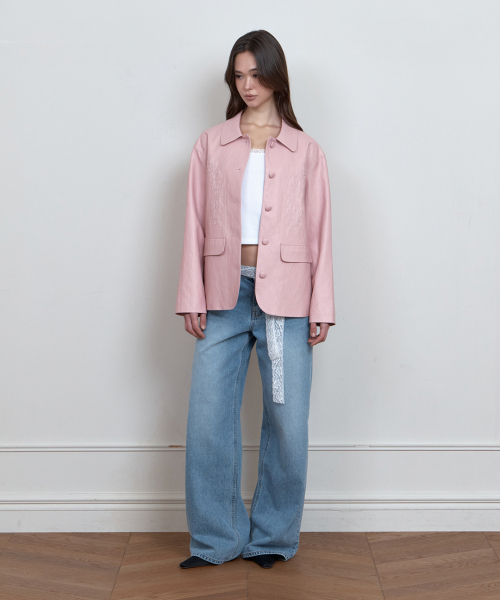 C ROSE-STITCH LEATHER JACKET_PINK
