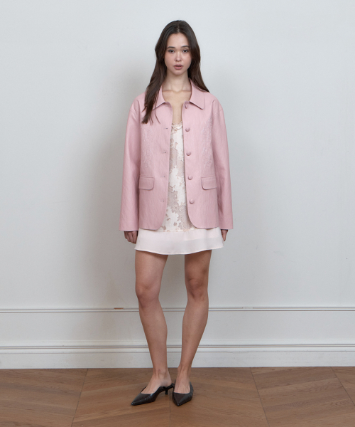 C ROSE-STITCH LEATHER JACKET_PINK