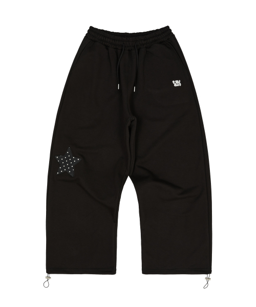 YK Applique Dot Sweat pants BLACK