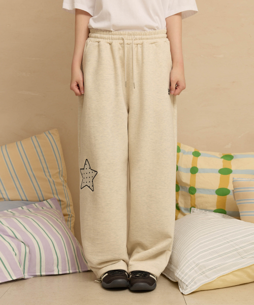 YK Applique Dot Sweat pants OATMEAL