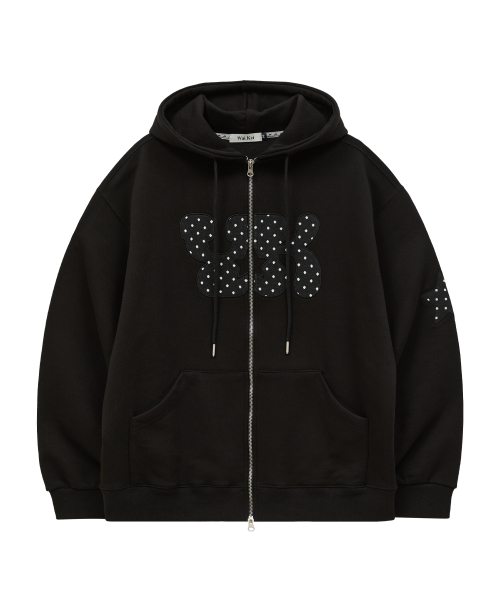 YK Applique Dot Hood Zip Up BLACK