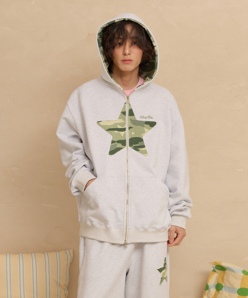 Big Star Applique Hood Zip Up MELANGE WHITE