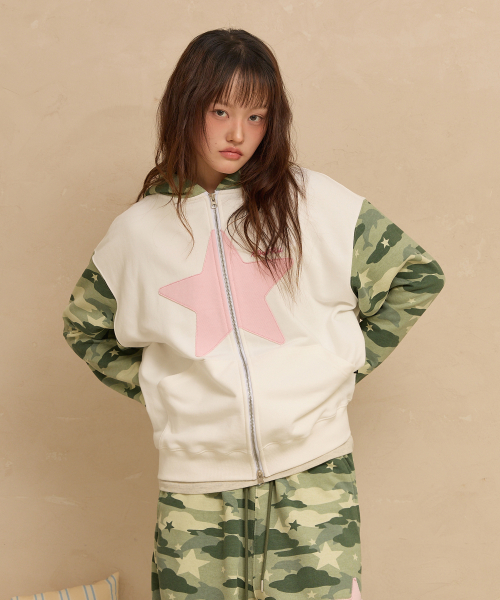 Big Star Applique Hood Zip Up CAMO