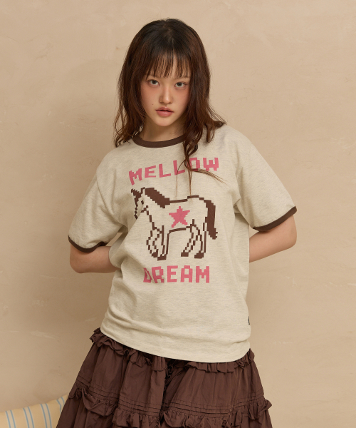 MELLOW DREAM Unicorn Ringer Half T-shirt OATMEAL