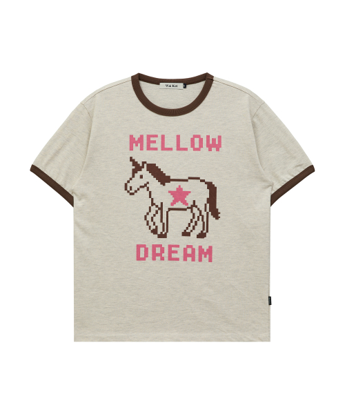 MELLOW DREAM Unicorn Ringer Half T-shirt OATMEAL