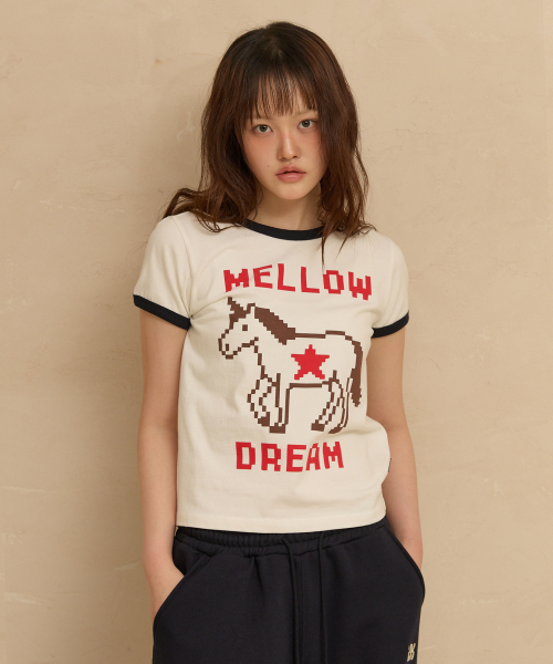 MELLOW DREAM Unicorn Ringer Half T-shirt IVORY