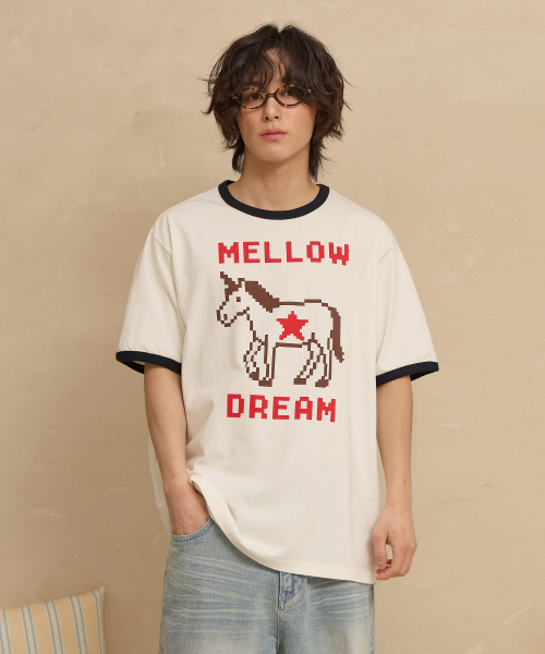 MELLOW DREAM Unicorn Ringer Half T-shirt IVORY