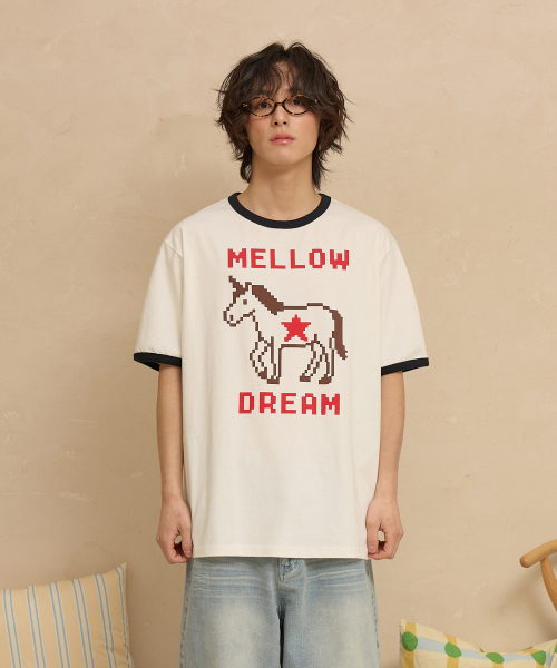 MELLOW DREAM Unicorn Ringer Half T-shirt IVORY