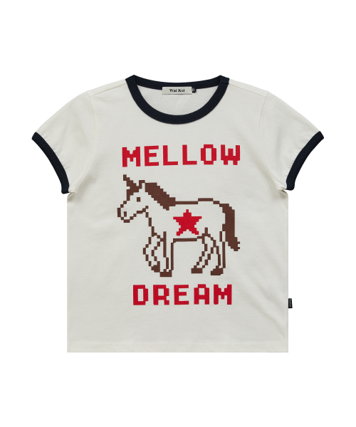 MELLOW DREAM Unicorn Ringer Half T-shirt IVORY