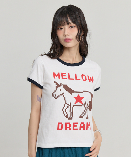 MELLOW DREAM Unicorn Ringer Half T-shirt IVORY