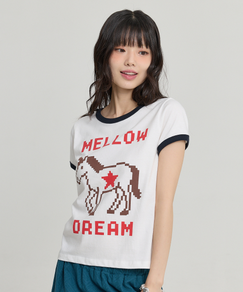 MELLOW DREAM Unicorn Ringer Half T-shirt IVORY