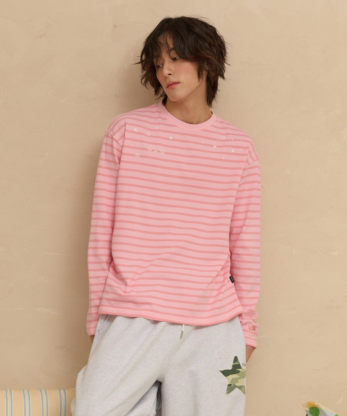 Stripe Multi Long Sleeve T-shirt PINK