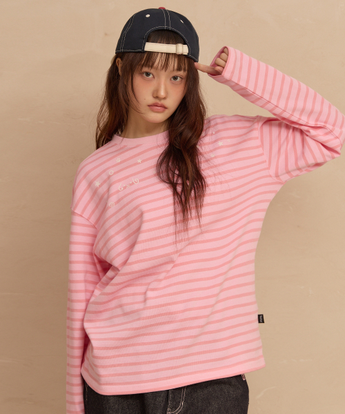 Stripe Multi Long Sleeve T-shirt PINK