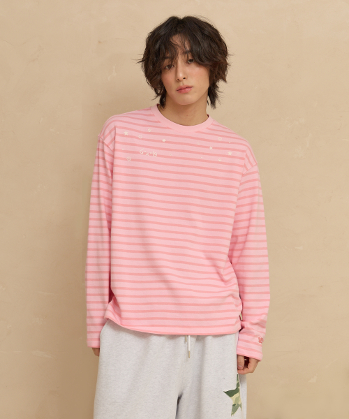 Stripe Multi Long Sleeve T-shirt PINK