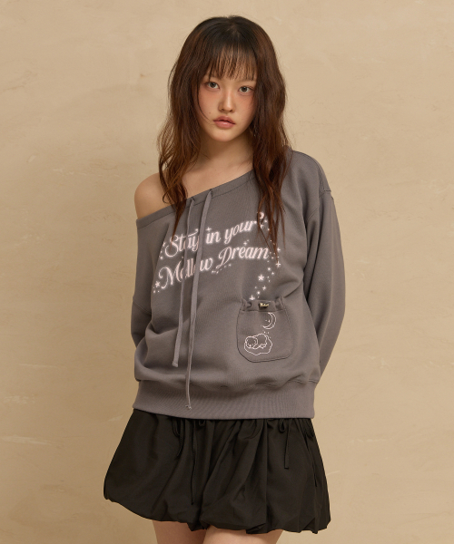 MELLOW DREAM Off Shoulder Sweatshirt CHARCOAL