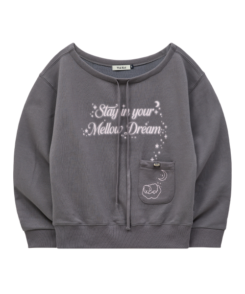 MELLOW DREAM Off Shoulder Sweatshirt CHARCOAL