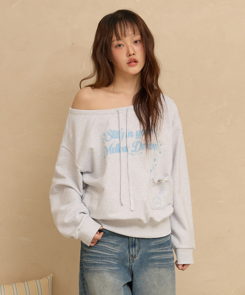 MELLOW DREAM Off Shoulder Sweatshirt MELANGE WHITE