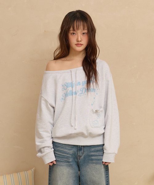 MELLOW DREAM Off Shoulder Sweatshirt MELANGE WHITE