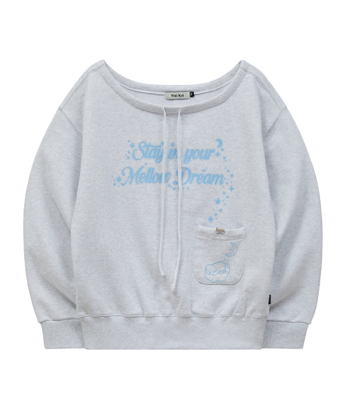 MELLOW DREAM Off Shoulder Sweatshirt MELANGE WHITE