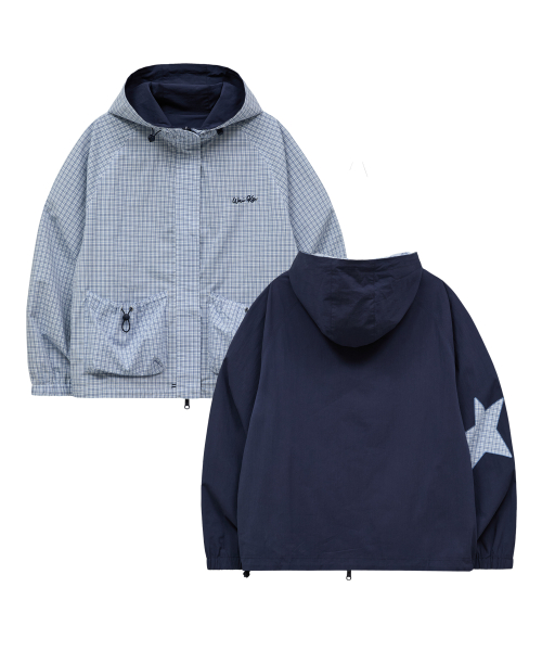 Riversible Check Windbreaker Ver.2 NAVY