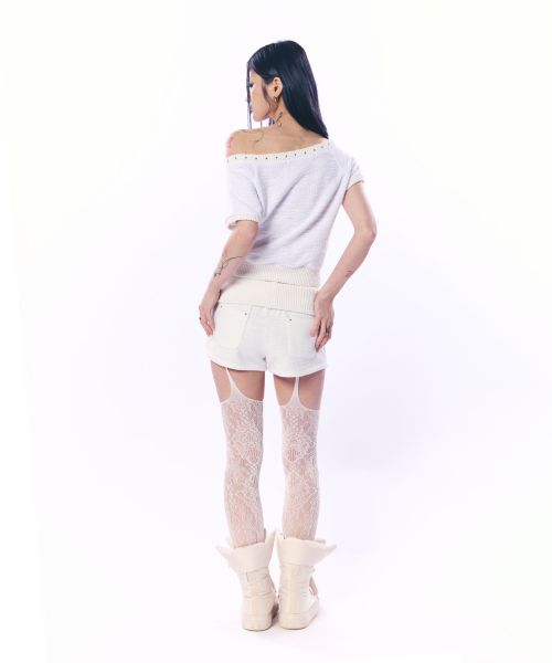 WIDE-NECK SHORT SLEEVE ZIP-UP / IVORY