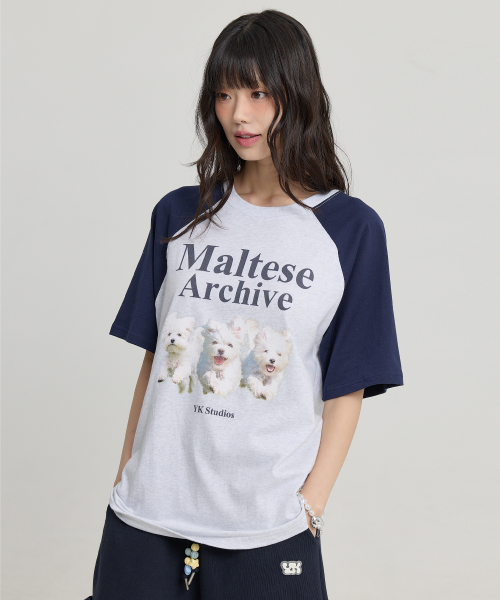 Maltese Archive Raglan Half Sleeve T-shirt MELANGE WHITE
