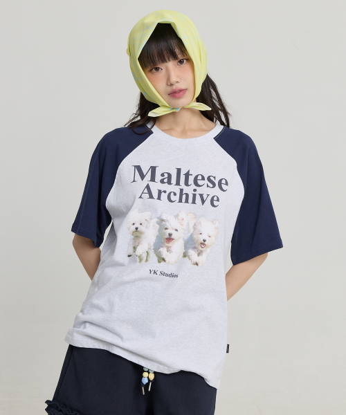 Maltese Archive Raglan Half Sleeve T-shirt MELANGE WHITE