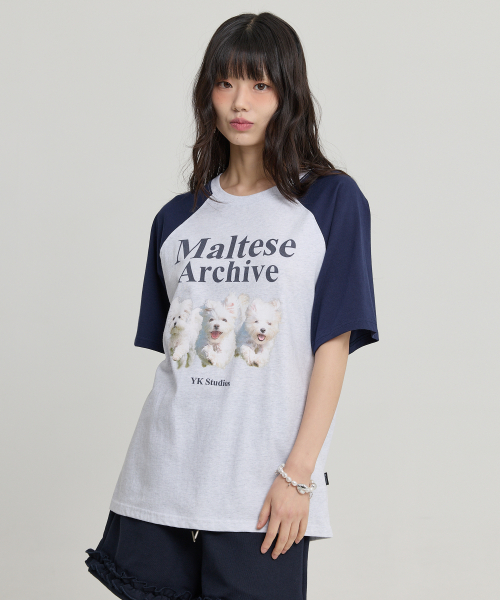 Maltese Archive Raglan Half Sleeve T-shirt MELANGE WHITE
