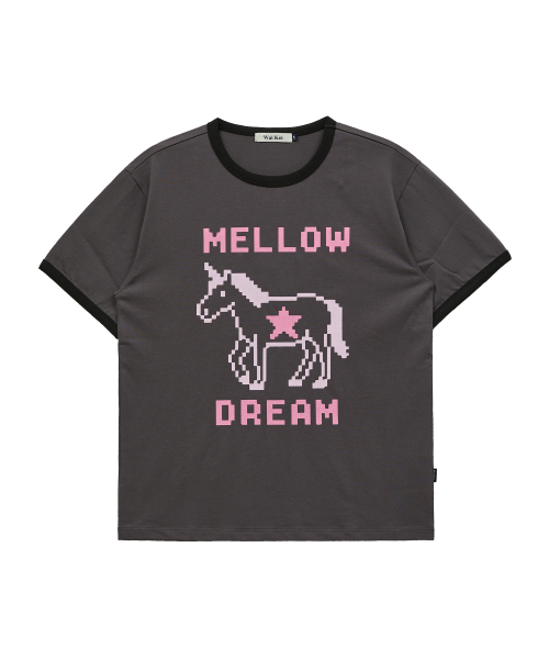 MELLOW DREAM Unicorn Ringer Half T-shirt CHARCOAL