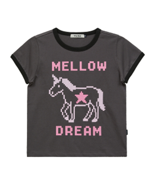 MELLOW DREAM Unicorn Ringer Half T-shirt CHARCOAL