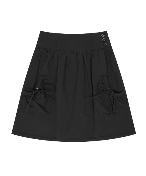 EL POCKET SHIRRING MIDI SKIRT(BLACK)