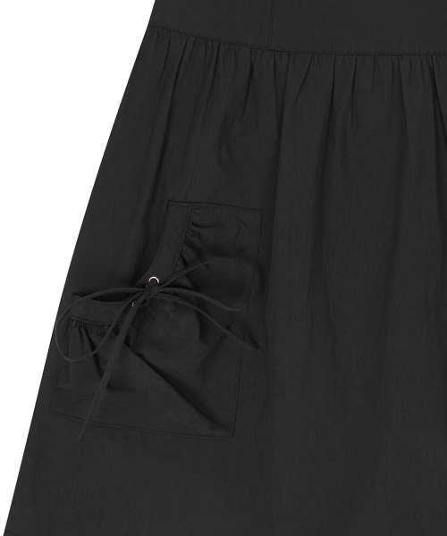 EL POCKET SHIRRING MIDI SKIRT(BLACK)