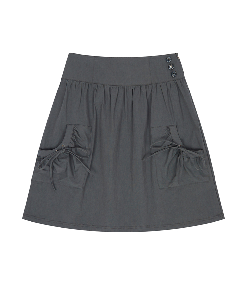 EL POCKET SHIRRING MIDI SKIRT(CHARCOAL)