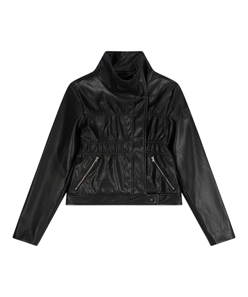 EL SHIRRING LEATHER JACKET(BLACK)
