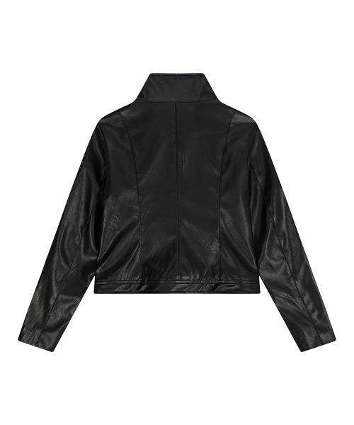 EL SHIRRING LEATHER JACKET(BLACK)