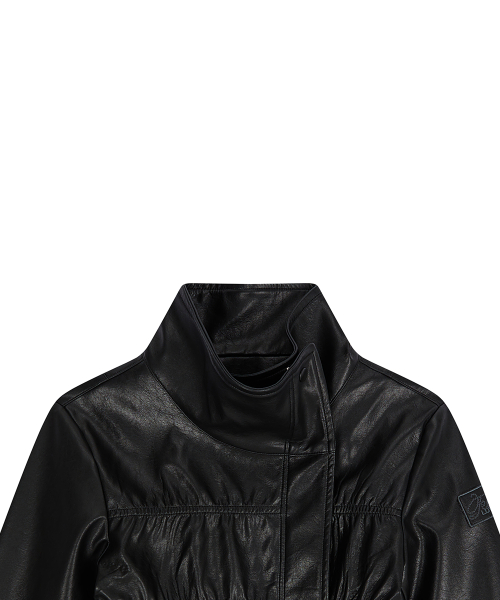 EL SHIRRING LEATHER JACKET(BLACK)