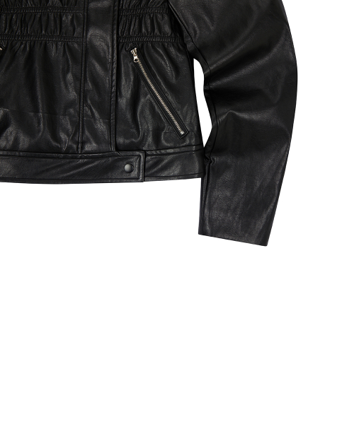 EL SHIRRING LEATHER JACKET(BLACK)
