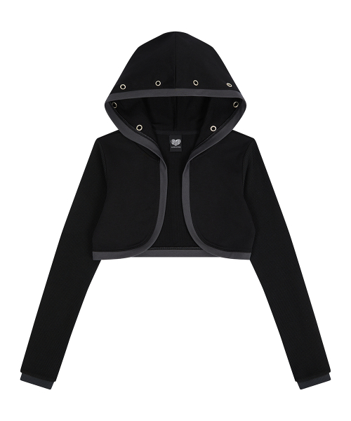 EL EYELET HOOD BOLERO CARDIGAN(BLACK)